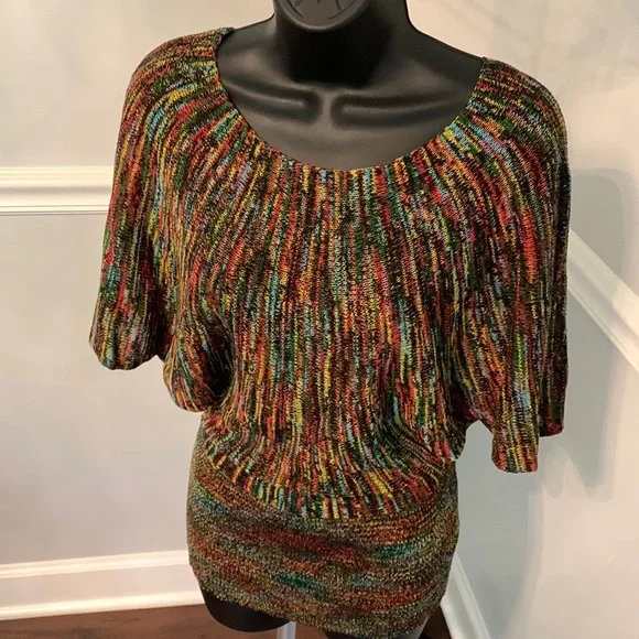 Forever 21 Rainbow Flutter Sleeve Knit Top Size S - Picture 1 of 8